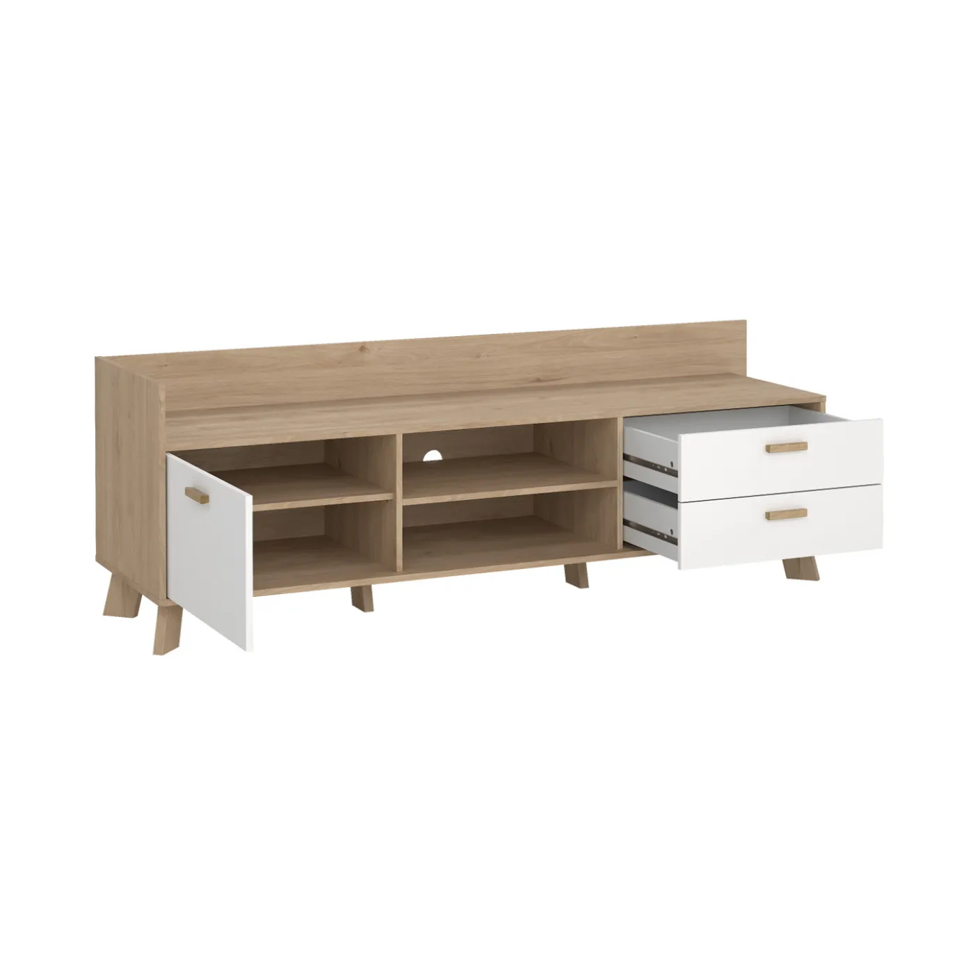 Tv-meubel Ikast met 2 deuren + 1 lade Hickory/Wit - Giga Living