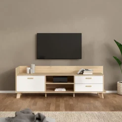 Tv-meubel Ikast met 2 deuren + 1 lade Hickory/Wit - Giga Living