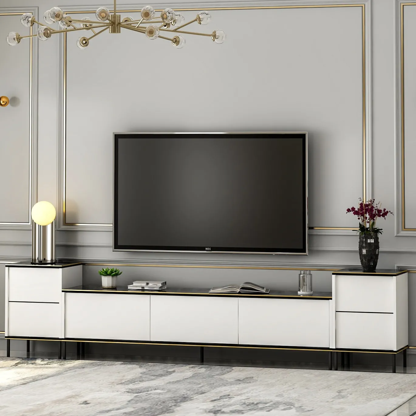 Tv-meubel Imaj Large Wit/Zwart Marmerlook