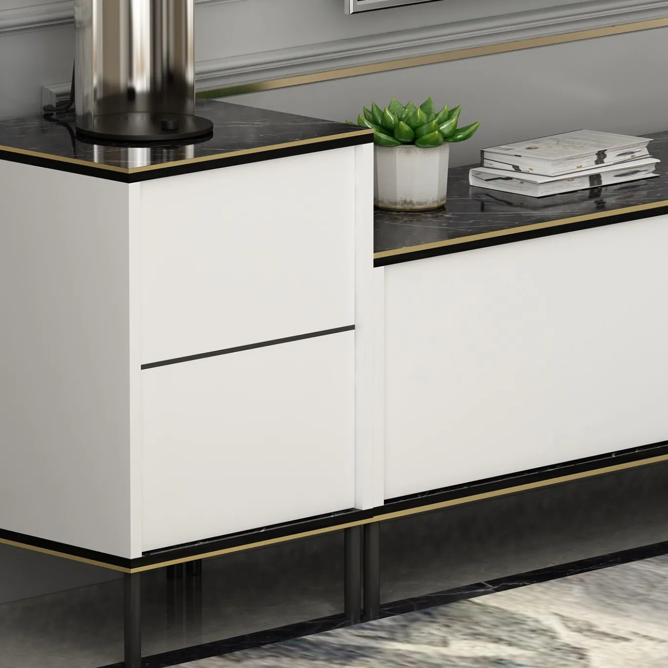Tv-meubel Imaj Large Wit/Zwart Marmerlook