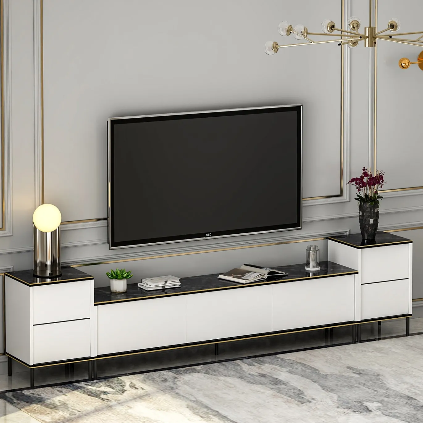 Tv-meubel Imaj Large Wit/Zwart Marmerlook