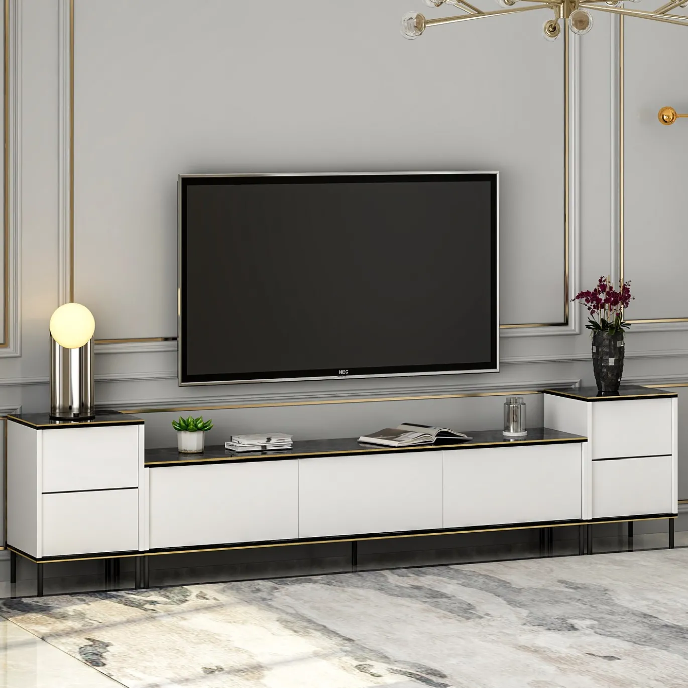 Tv-meubel Imaj Large Wit/Zwart Marmerlook