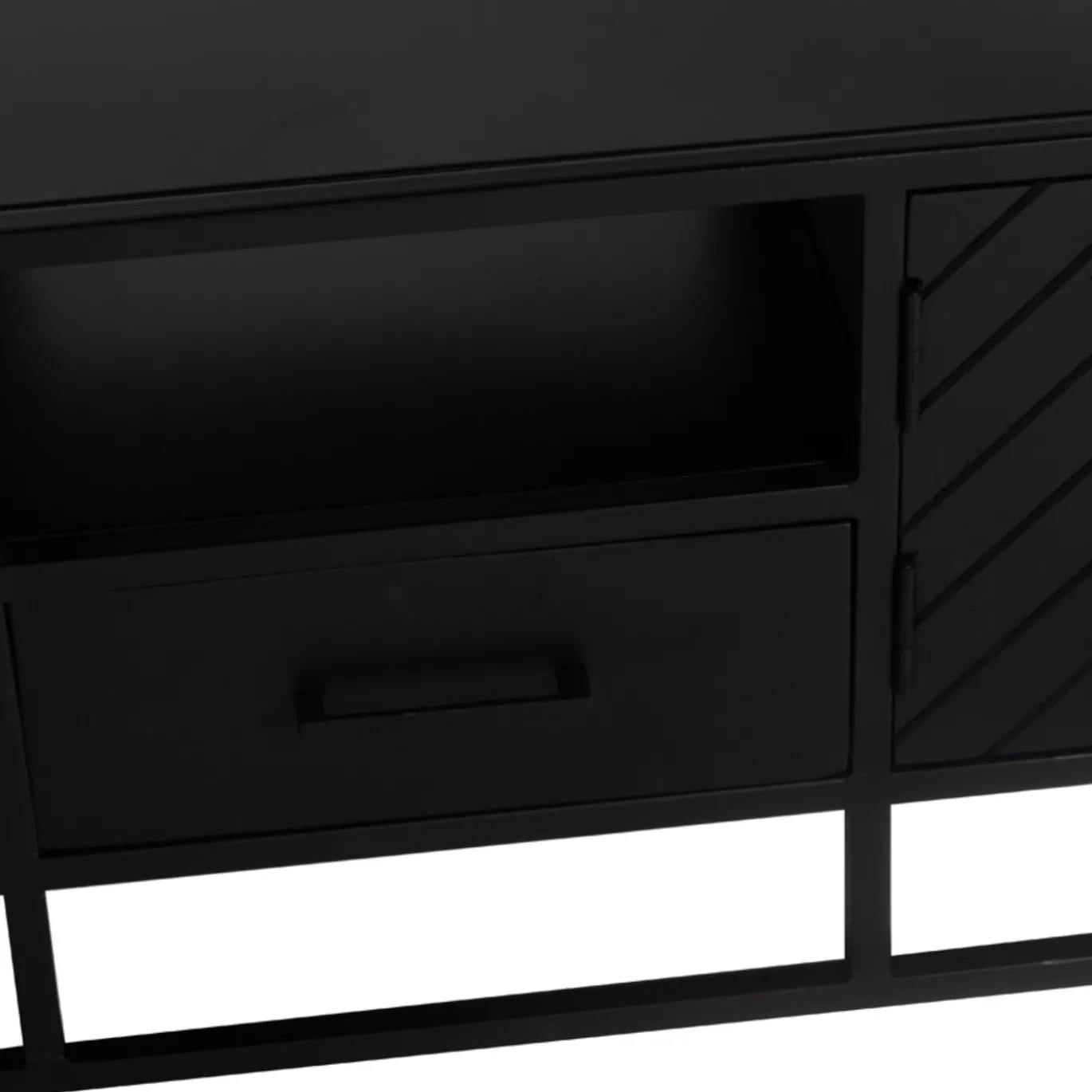 Tv-meubel Isa Zwart Visgraat 210cm Mangohout- Giga Meubel