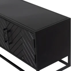 Tv-meubel Isa Zwart Visgraat 210cm Mangohout- Giga Meubel