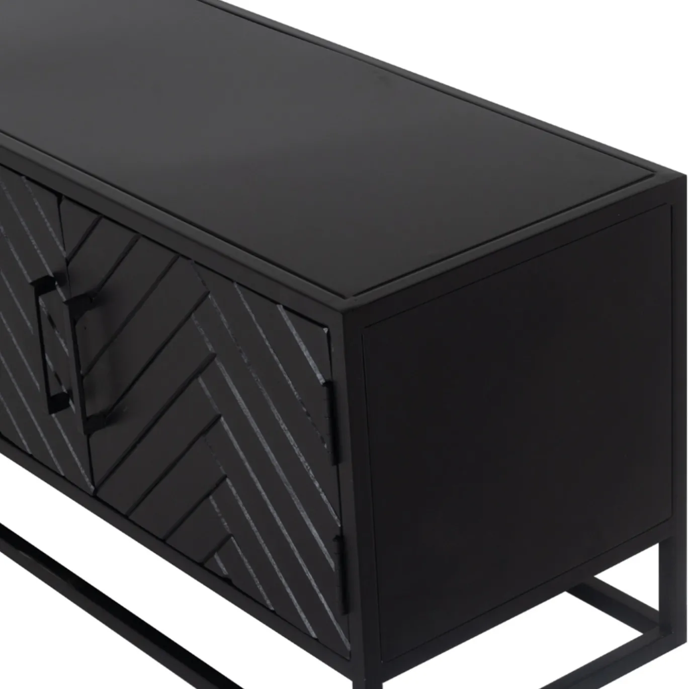 Tv-meubel Isa Zwart Visgraat 210cm Mangohout- Giga Meubel