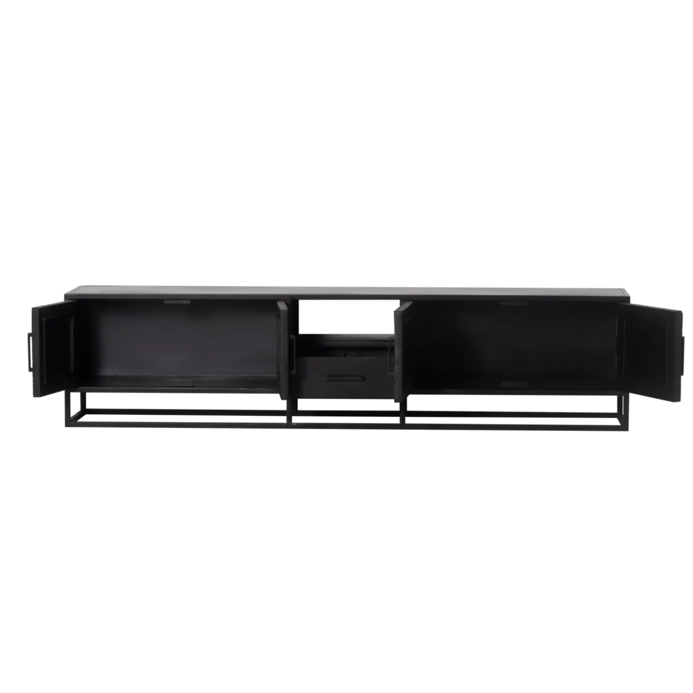 Tv-meubel Isa Zwart Visgraat 210cm Mangohout- Giga Meubel