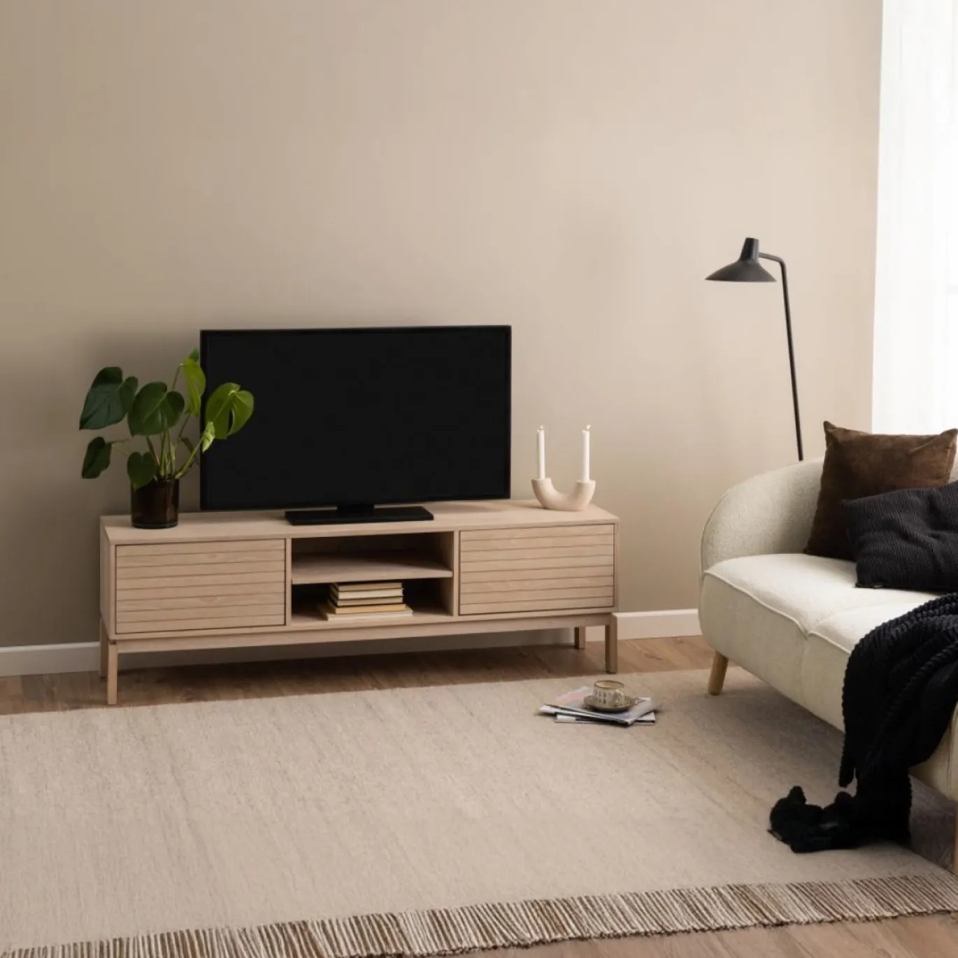 Tv-meubel Klevik Eikenfineer Wit 160cm - Giga Living