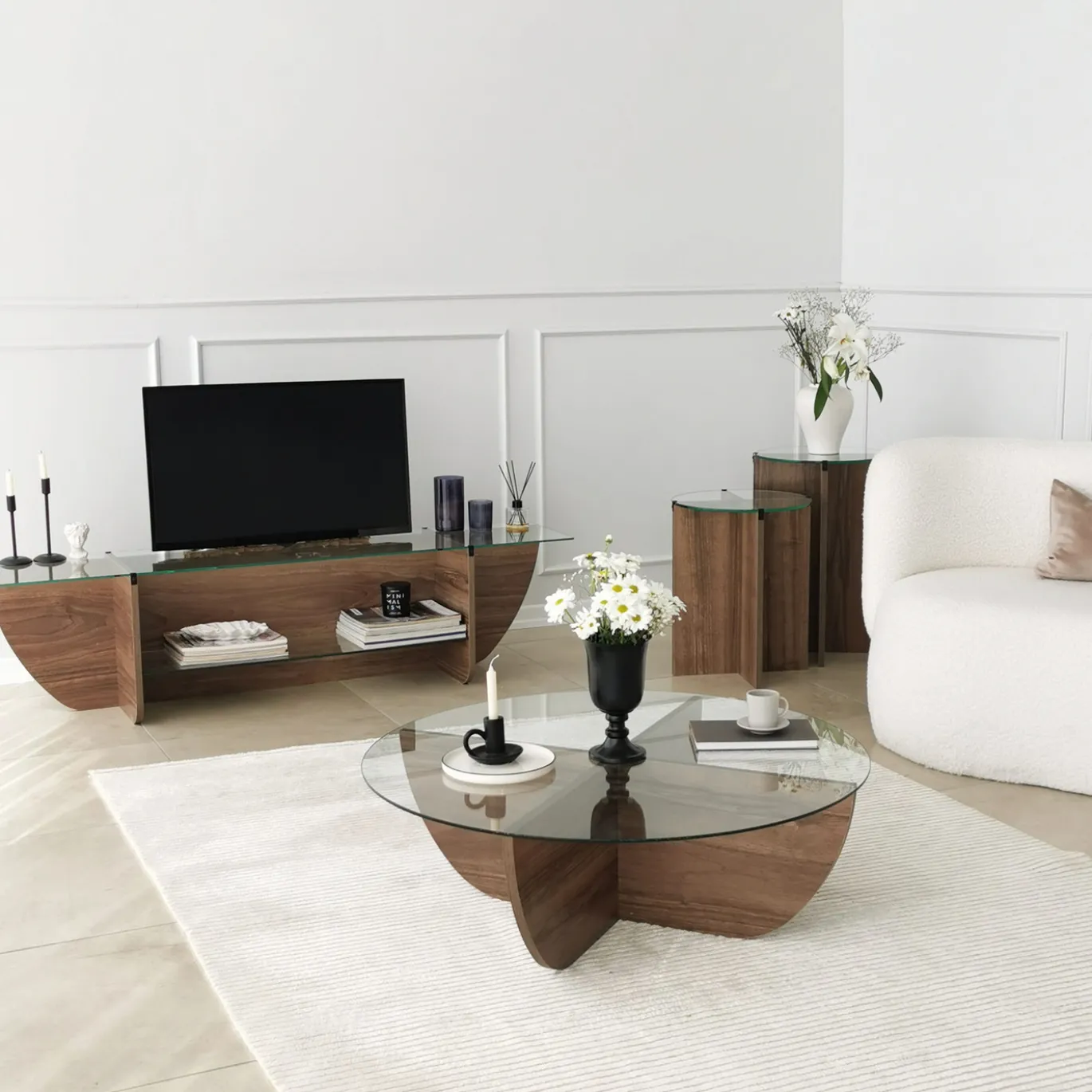 Tv-meubel Lily Glas/Walnoot 158cm