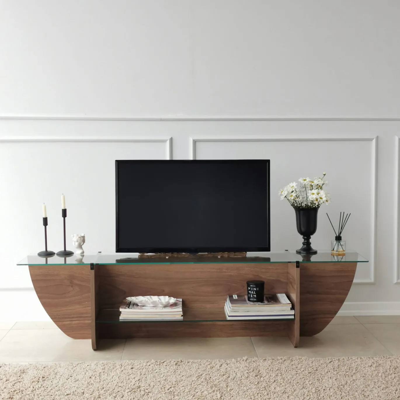 Tv-meubel Lily Glas/Walnoot 158cm