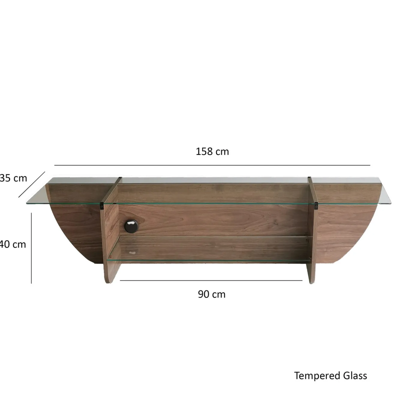 Tv-meubel Lily Glas/Walnoot 158cm