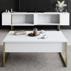 Tv-Meubel Luxe Melamine Wit Goud