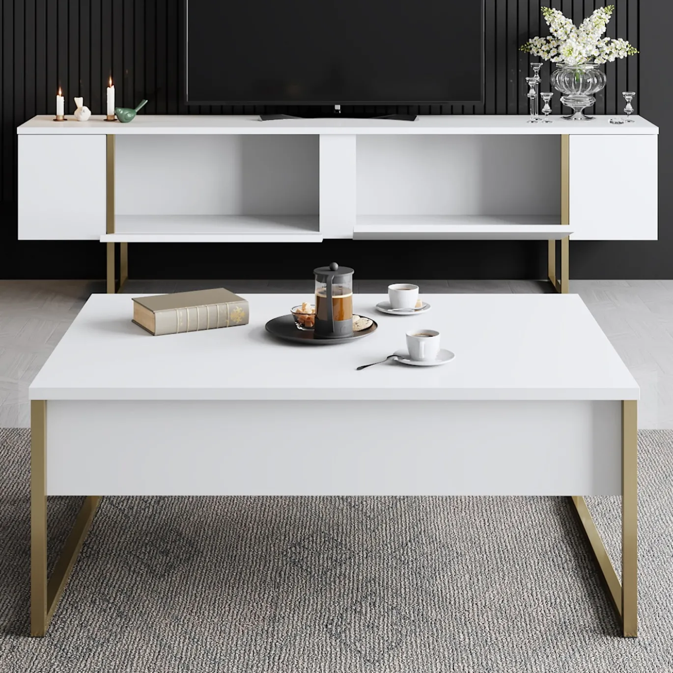 Tv-Meubel Luxe Melamine Wit Goud