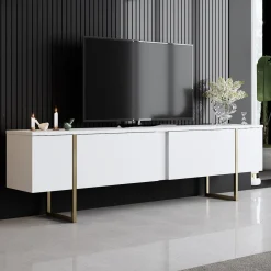 Tv-Meubel Luxe Melamine Wit Goud