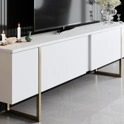 Tv-Meubel Luxe Melamine Wit Goud