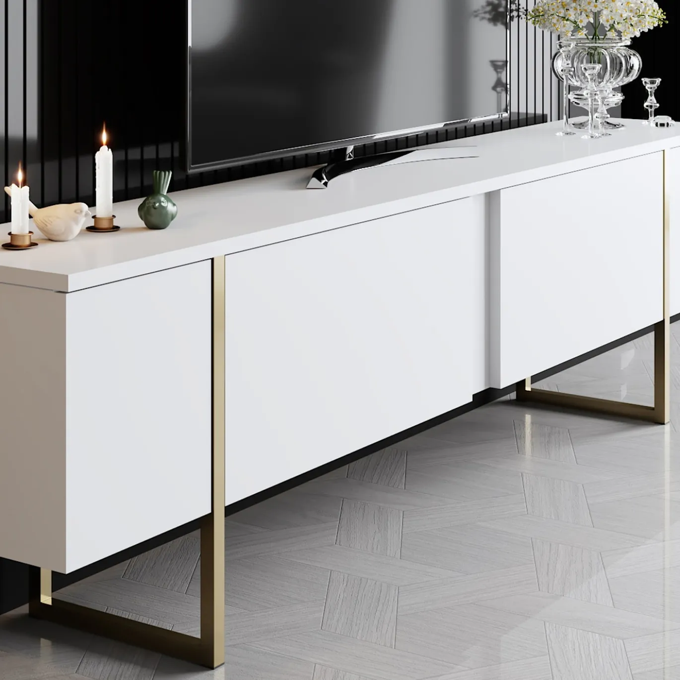 Tv-Meubel Luxe Melamine Wit Goud