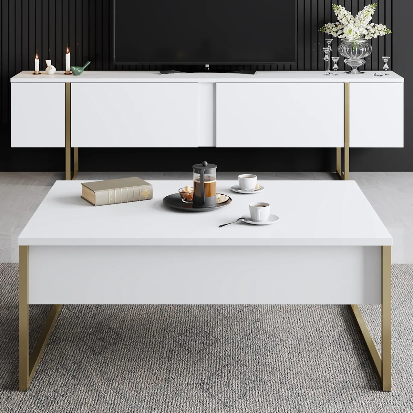 Tv-Meubel Luxe Melamine Wit Goud