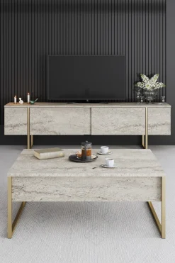 Tv-meubel Luxe Travertin/Goud 180cm