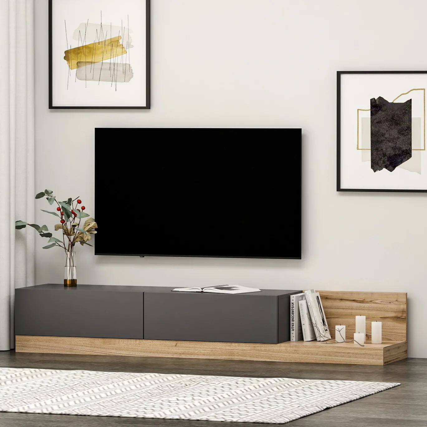 Tv-meubel Majör Antraciet/Walnoot 180cm