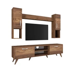Tv-Meubel Matei met Wandschappen Melamine Walnoot