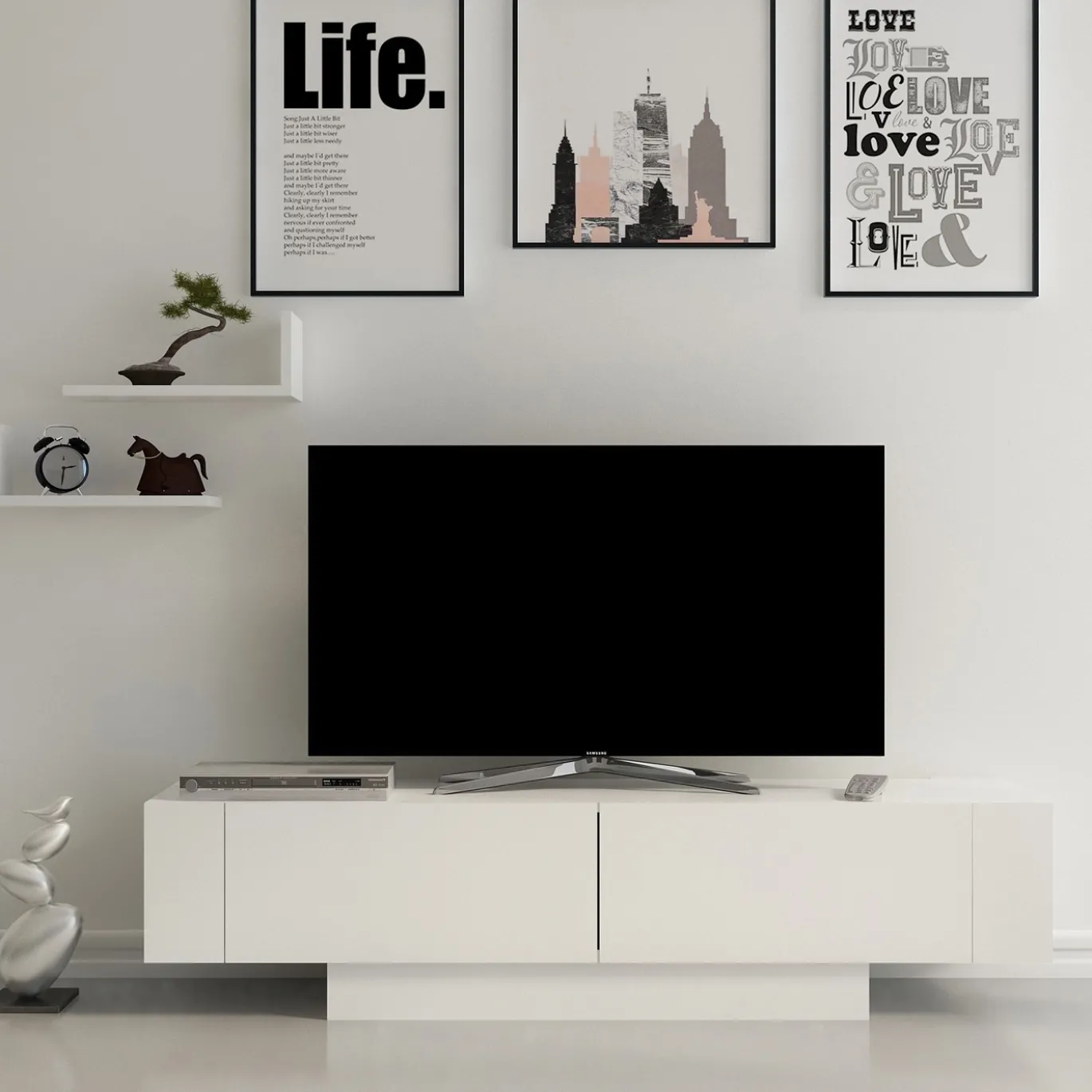 Tv-meubel Matera Wit met Wandplanken