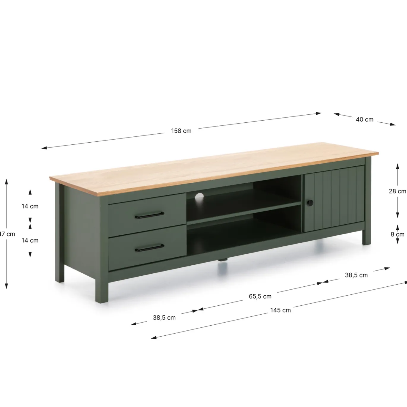Tv-meubel Miranda 1d2v2L Groen Wax - Giga Meubel