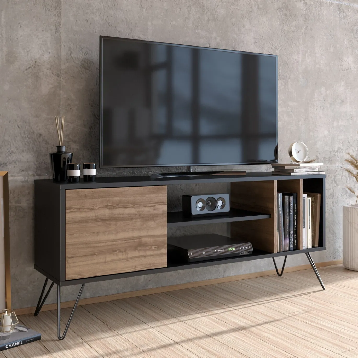 Tv-Meubel Mistico Melamine Walnoot Zwart 140cm