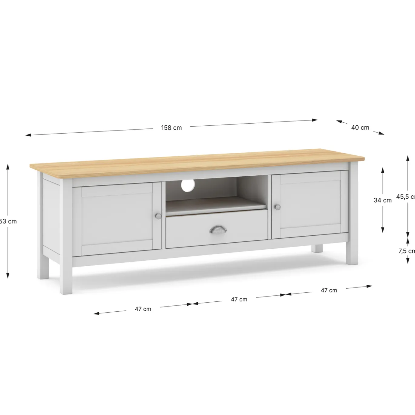 Tv-meubel Misti 2d1dr1h Wit/eiken - Giga Meubel