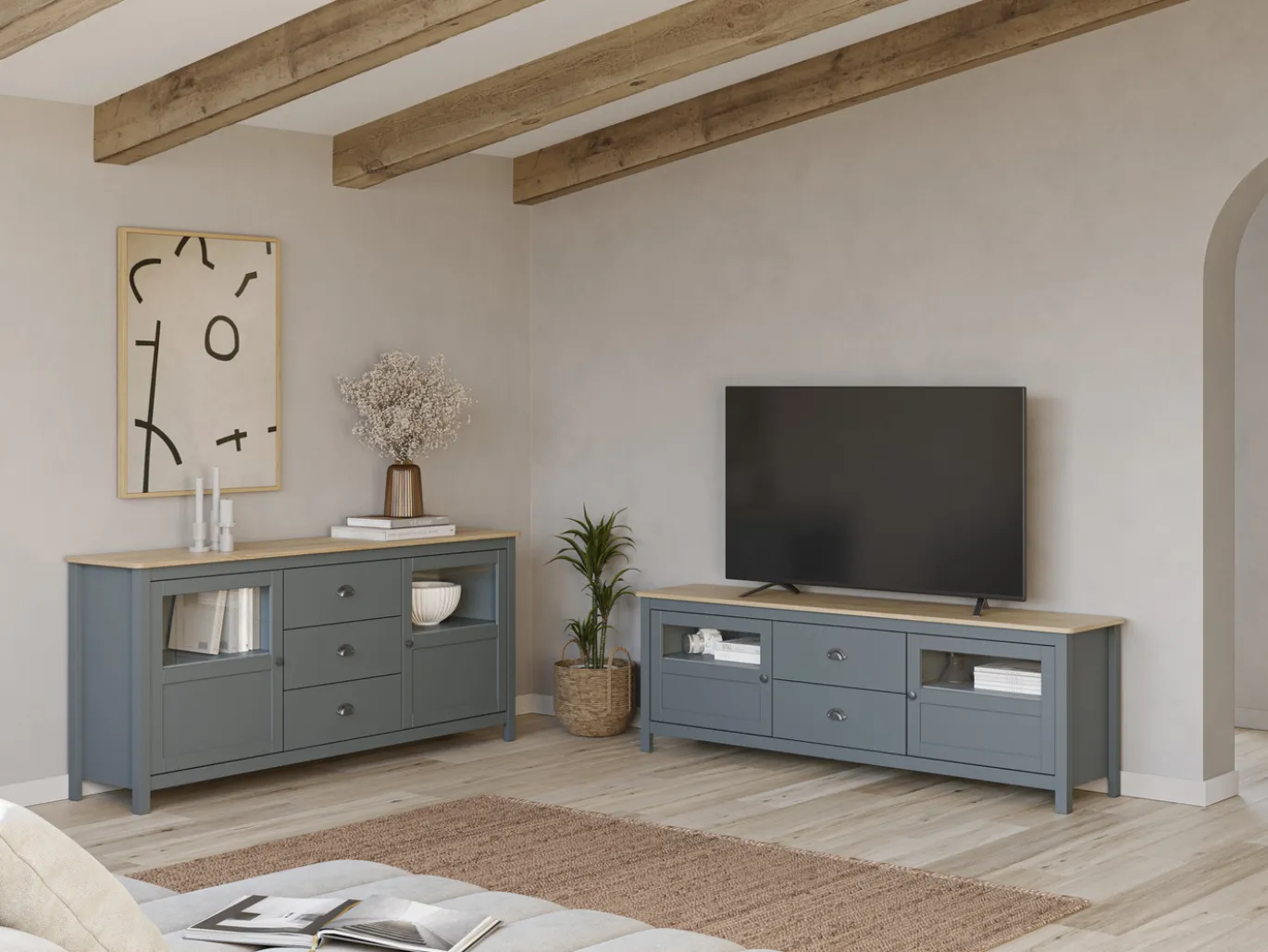 Tv-meubel Misti 2L2d 180cm Khaki Groen/eiken - Giga Meubel