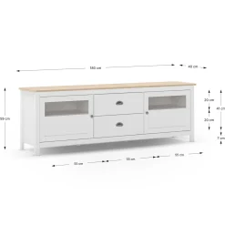 Tv-meubel Misti 2L2d 180cm Wit/eiken - Giga Meubel