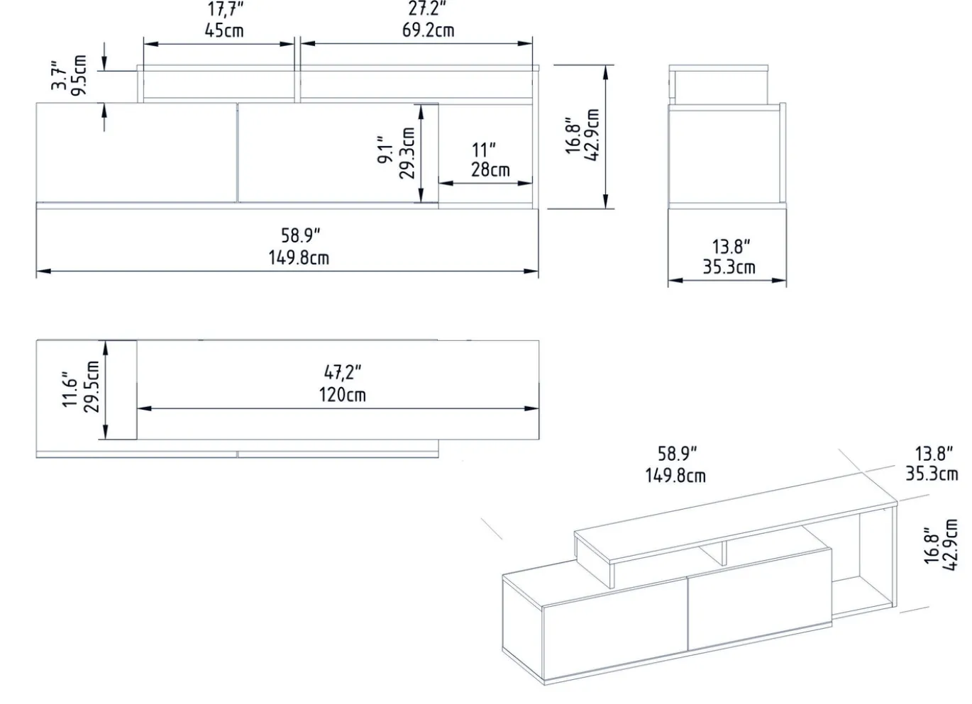 Tv-meubel Nexera Walnoot/Zwart 150cm