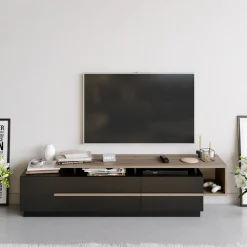 Tv-Meubel Pia Melamine Zwart Walnoot