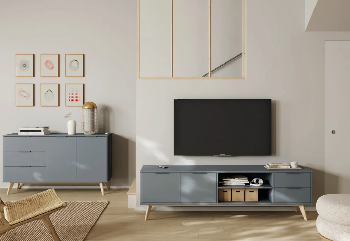 Tv-meubel Pisco 2d2L2v Khaki Groen/wit Wax - Giga Meubel