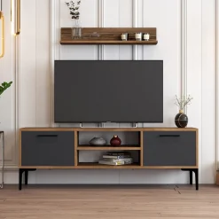 Tv-meubel Riga Antraciet met Wandplank