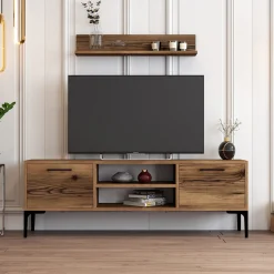 Tv-meubel Riga Walnoot met Wandplank