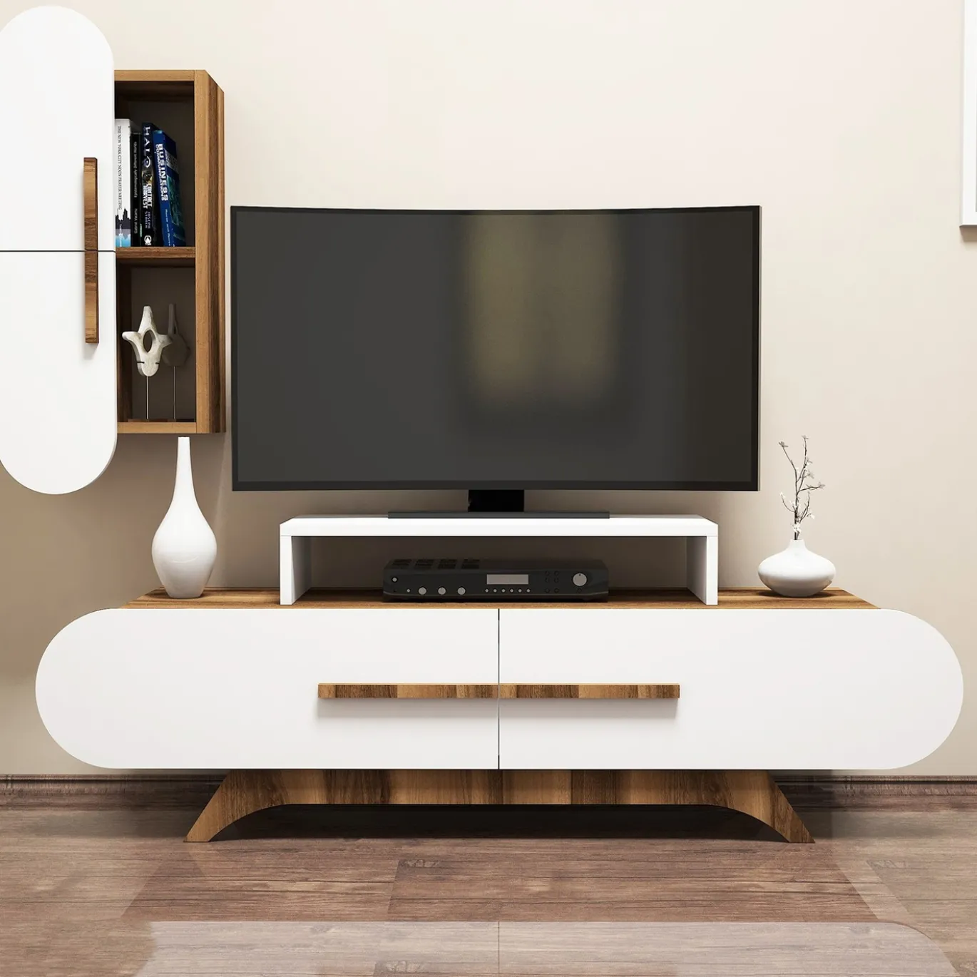 Tv-meubel Rose Wit/Walnoot Incl. Wandschap