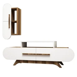 Tv-meubel Rose Wit/Walnoot Incl. Wandschap