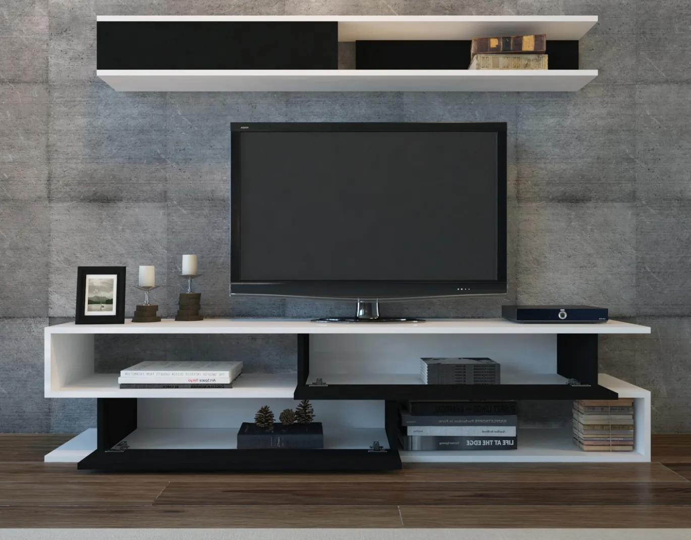 Tv-Meubel Sims Melamine Wit Zwart