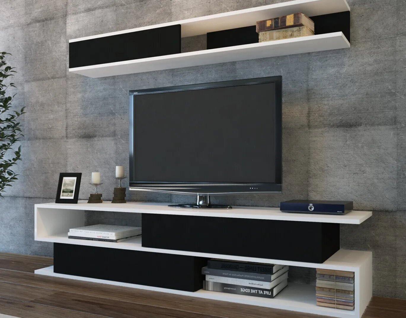 Tv-Meubel Sims Melamine Wit Zwart