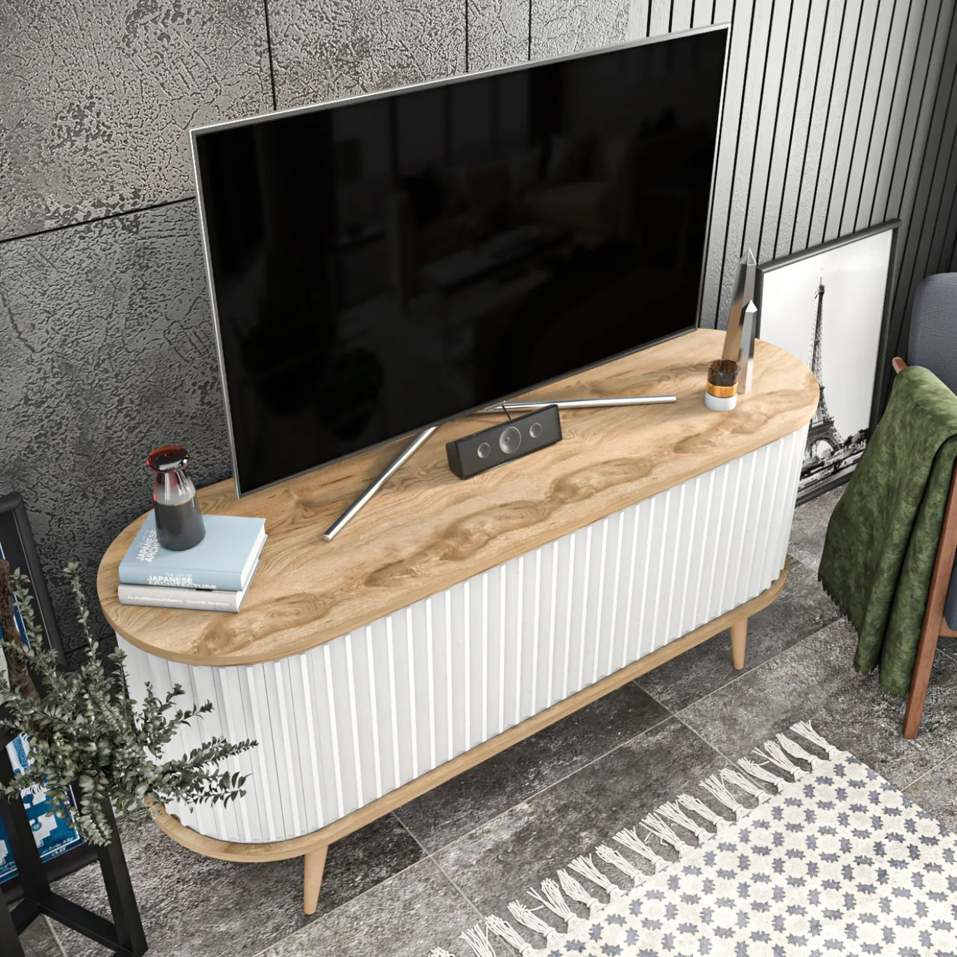 Tv-meubel Stor Wit/Naturel 140cm