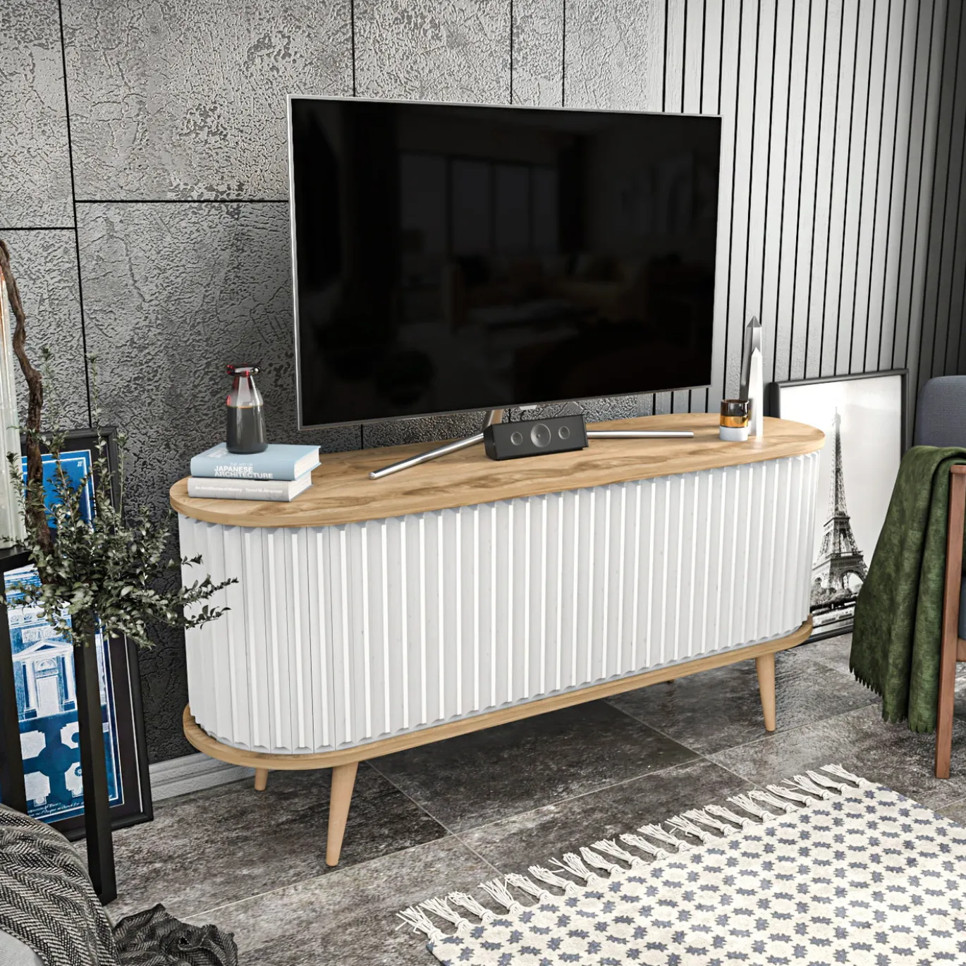 Tv-meubel Stor Wit/Naturel 140cm