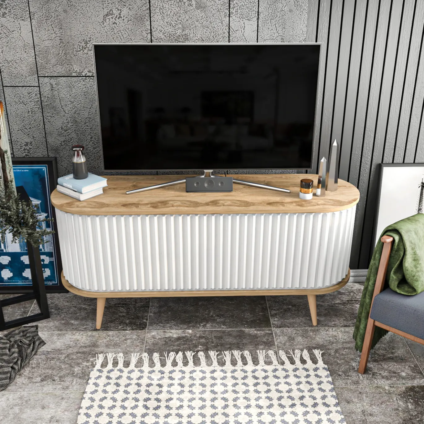 Tv-meubel Stor Wit/Naturel 140cm