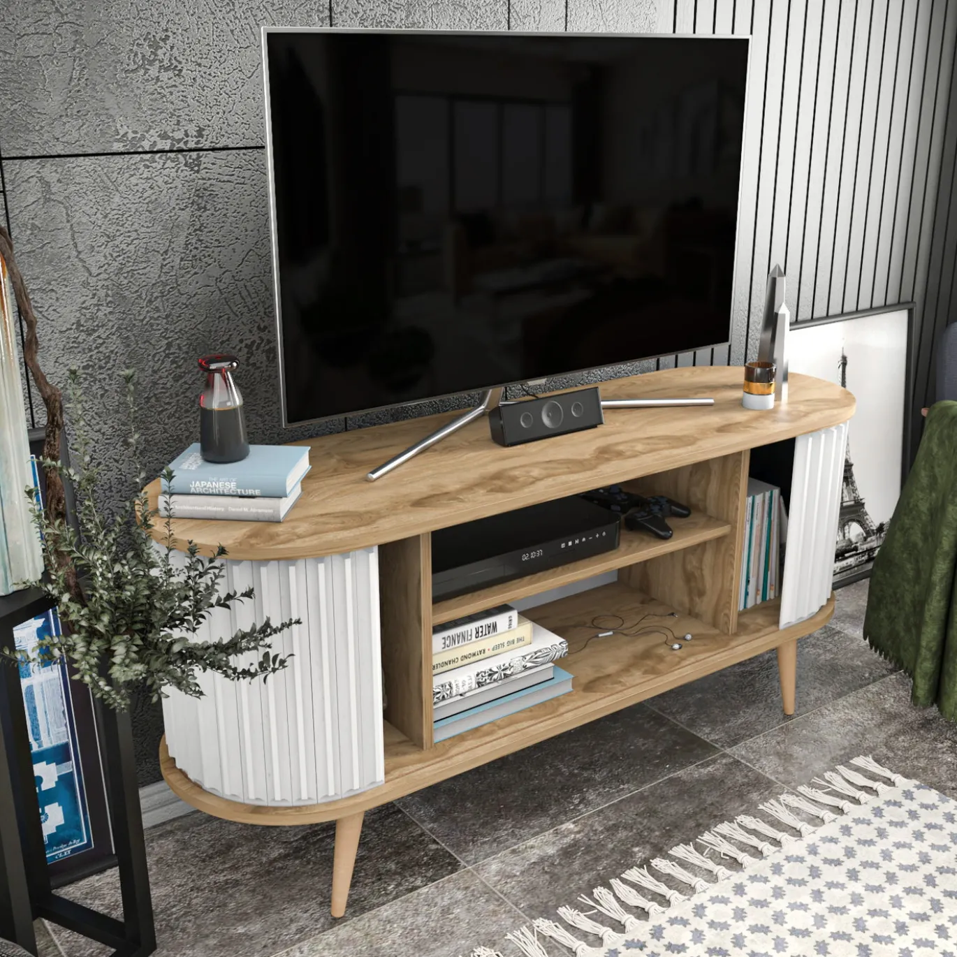 Tv-meubel Stor Wit/Naturel 140cm