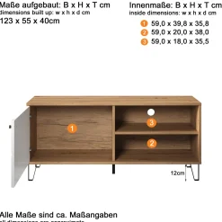 Tv-meubel Touch Melamine Naturel/Wit 123cm