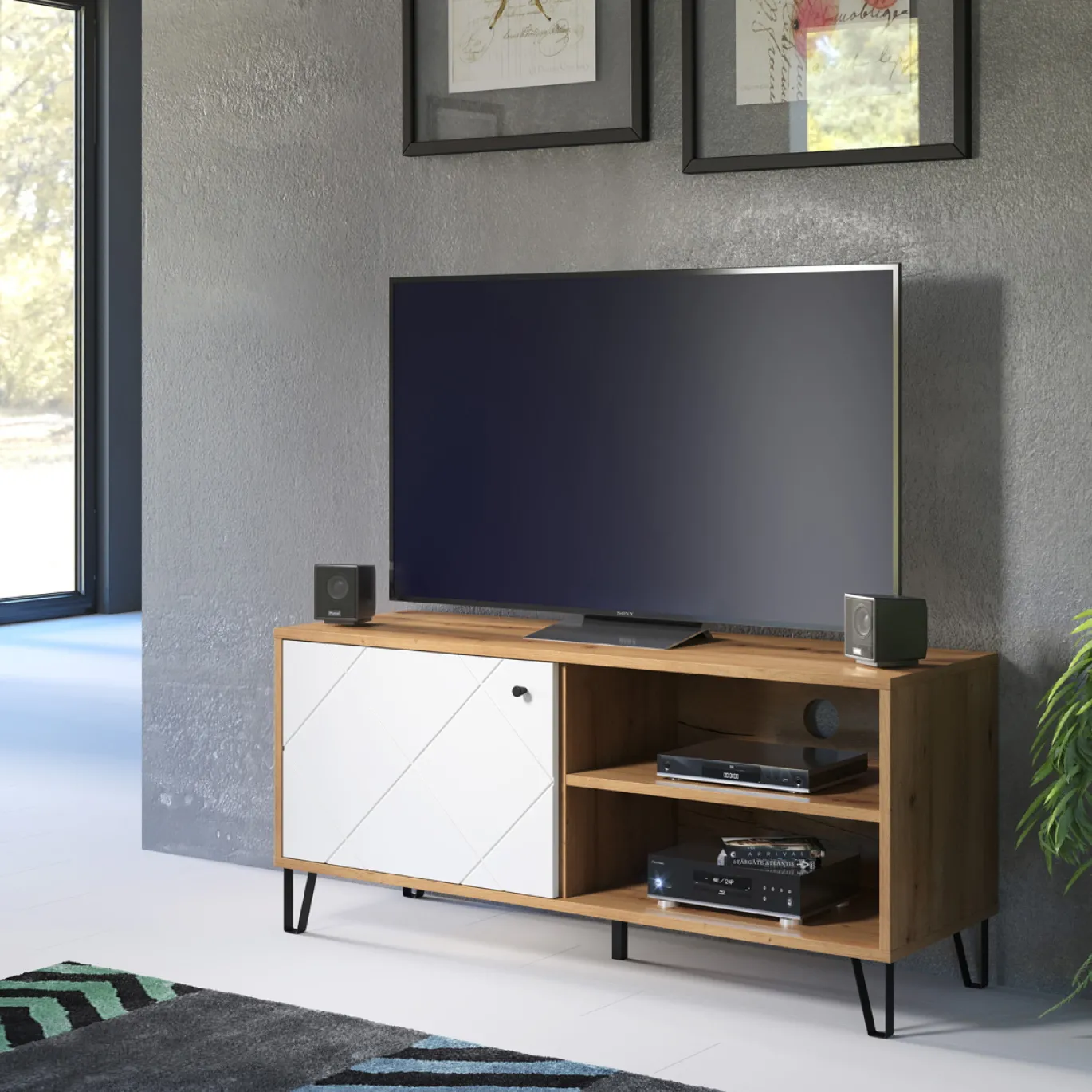 Tv-meubel Touch Melamine Naturel/Wit 123cm