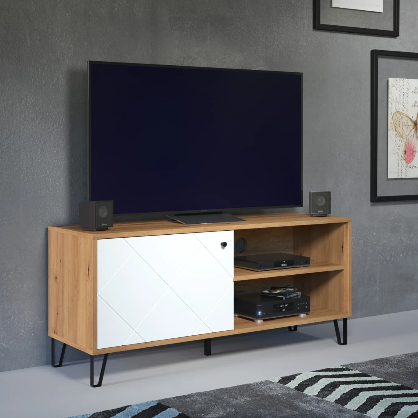 Tv-meubel Touch Melamine Naturel/Wit 123cm