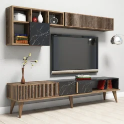 Tv-Meubel & Wandplank Milan Melamine Walnoot Zwart