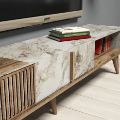 Tv-Meubel & Wandplank Milan Melamine Walnoot Wit