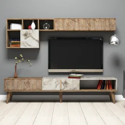 Tv-Meubel & Wandplank Milan Melamine Walnoot Wit