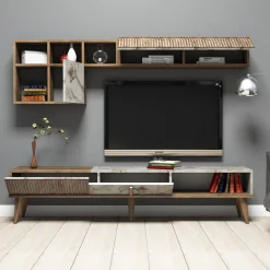 Tv-Meubel & Wandplank Milan Melamine Walnoot Wit