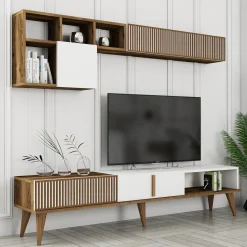 Tv-meubel + Wandschap Milan Melamine Walnoot Wit